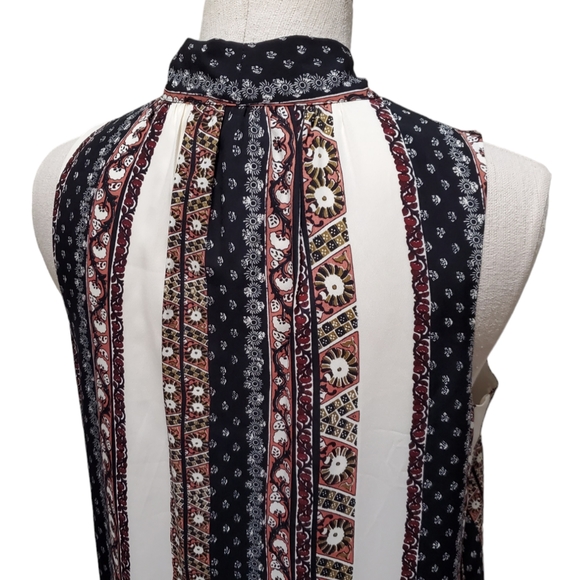 1.State Tie Neck Striped Boho Printed Sleeveless Swing Shift Dress Chalk S - Picture 7 of 12